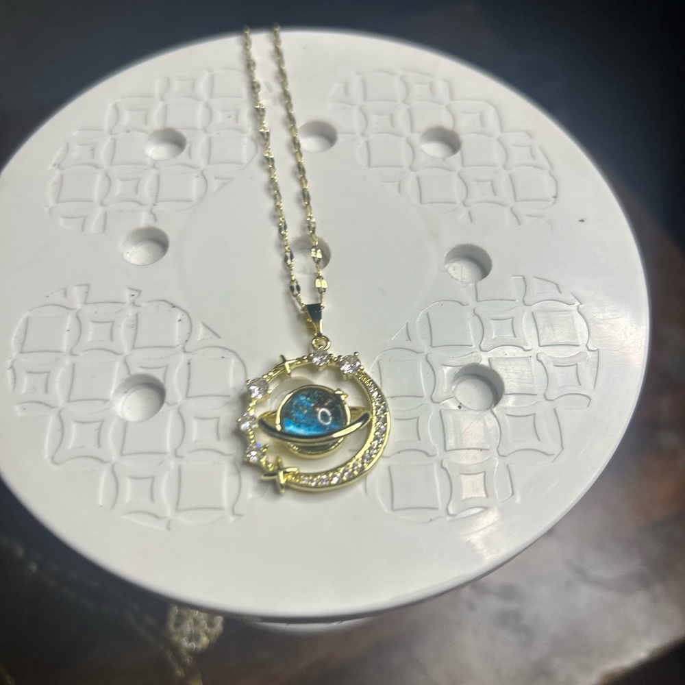 Gold and Blue Celestial Pendant Necklace